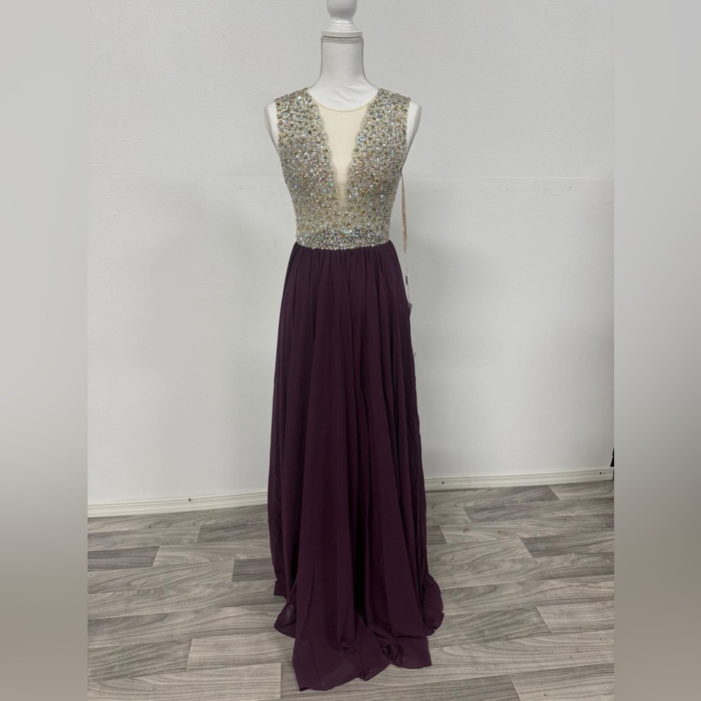Lux Ivory Beaded Bodice with Plum Chiffon Skirt Prom Dress